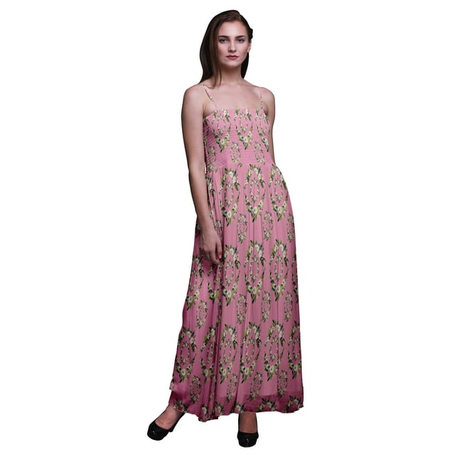 Bimba Robe à Bretelles Smockée Imprimée Florale Feuilles & Jasmin Arabe pour Femmes - Moyen