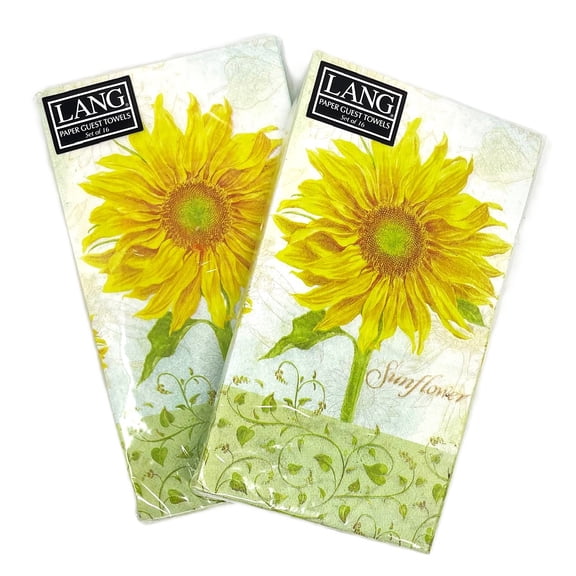 2 Packs - Yellow Sunflowers Paper Bathroom Guest Towel Napkins - 2 Packs of 16 - 32 Total