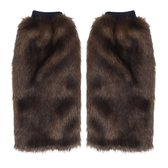 OQRKI 40cm Faux Fur Leg Warmer Plush Fashion Long Leg Warmer Boot Cuffs Cover for Women Girls (Brown)