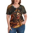 thumbnail image 4 of Attack On Titan Women's Shirt V-Neck Breathable Short-Sleeve T-Shirt Casual Fashion Tee Soft & Trendy Blouse S, 4 of 8