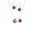 thumbnail image 2 of Delight Jewelry Rose Goldtone Beaded Peace Sign Red Lucky Ladybug Necklace and Dangle Earrings Set, 2 of 6