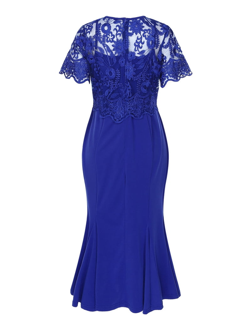 TiaoBug Womens Floral Lace Bodycon Dress Short Sleeve Midi Mermaid