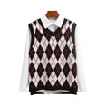 thumbnail image 2 of Women's Fashion Diamond Plaid Sleeveless V-Neck Loose Knitted Sweater Vest, Student College Style for Casual Wear,Black,S, 2 of 7