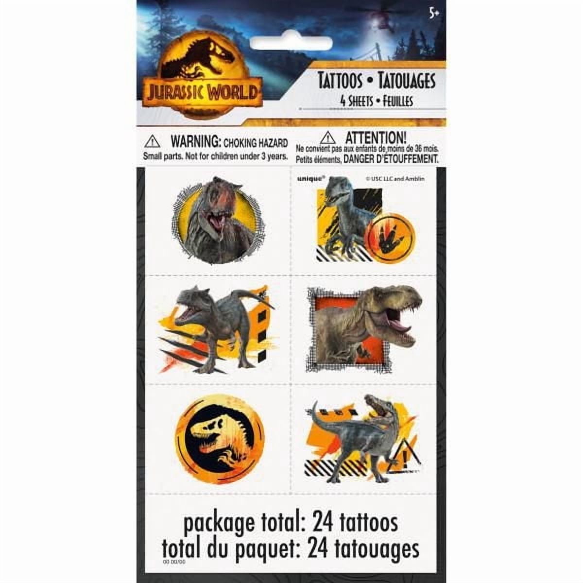Jurassic World 3 tatouages, 24 carats 6 modèles, 4CT