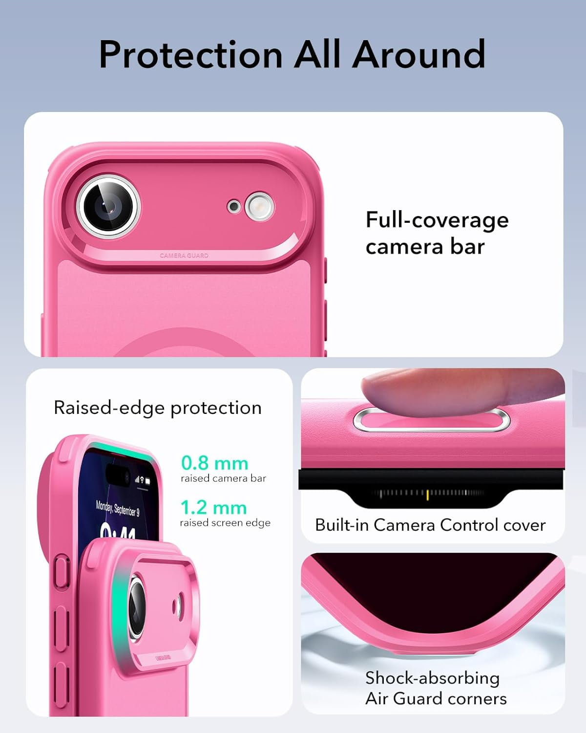 CRKMGS-for iPhone Air Case, Camera Control, Compatible with MagSafe, Shockproof Military-Grade Protection, Magnetic Phone Case for iPhone 17 Air Case, Frosted Pink