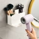 thumbnail image 1 of Soporte para secador de pelo en la pared - Adhesivo sin taladro y estante para el baño con ventosa y organizador de plástico blanco con control de cable, 1 of 6