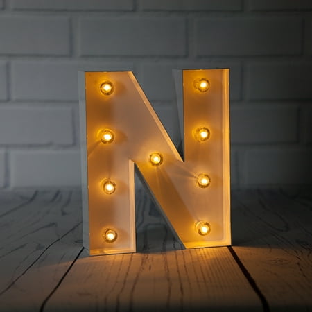 Metal Letter S Fantado White Marquee Light Letter 'N' LED Metal Sign (8 Inch, Battery Operated w/ Timer) by PaperLanternStore ()