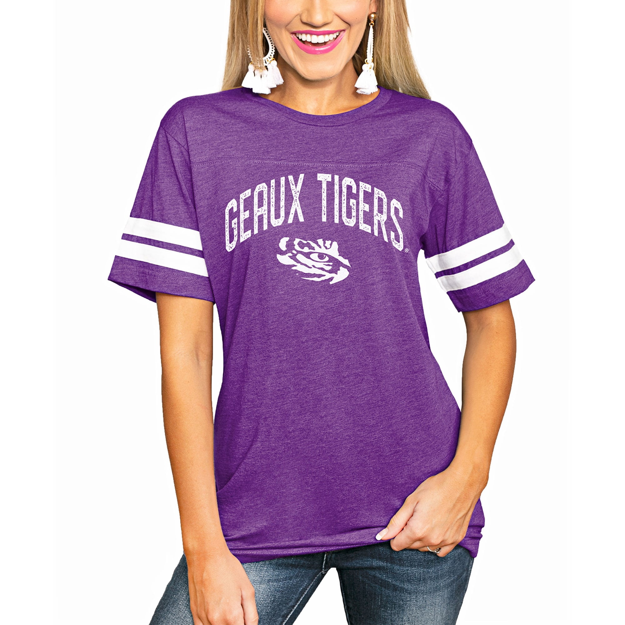 LSU Tigers Women's Biggest Fan Stripe T 