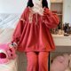 thumbnail image 2 of Conjunto de pijama de dos piezas para mujer, ropa de casa gruesa y cálida, Red de terciopelo Coral rojo, talla grande, otoño e invierno, nuevo, 2 of 4