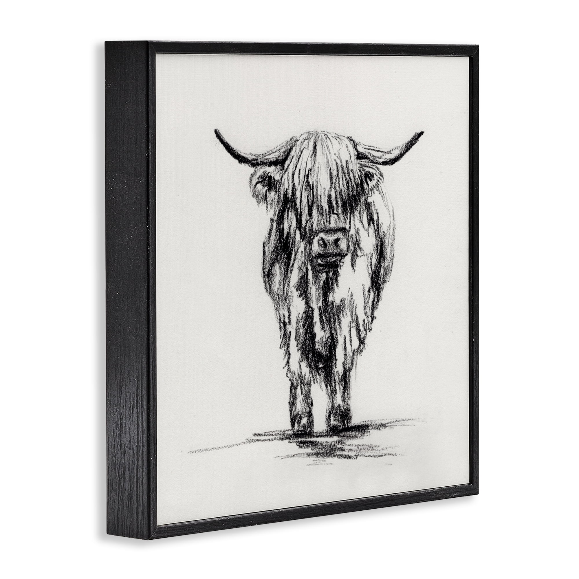 Stupell Industries Highland Cow in Charcoal Black Framed Giclee Art, design by Leah Noel Art
