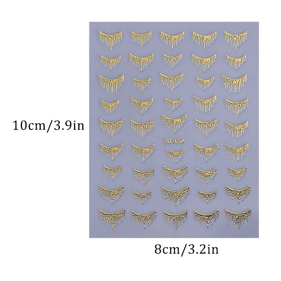 2pc Fantasy Glitter Nail Stickers with Self-Adhesive Golden Foil Stripes - Shimmering Irregular Shapes for Nail Art Decoration