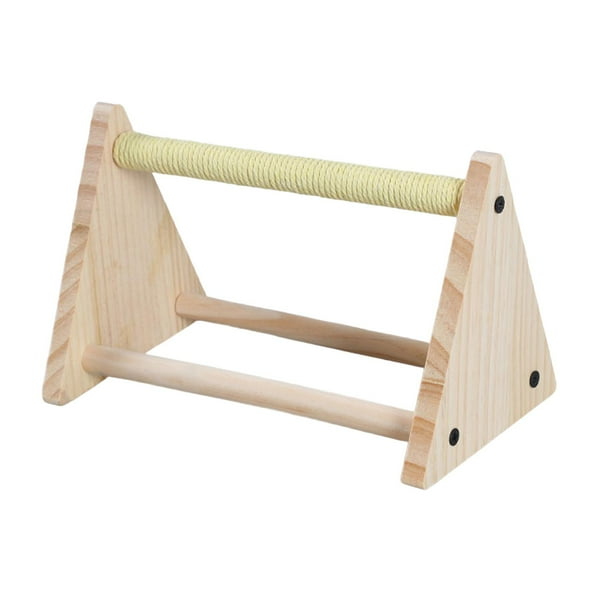 Soporte de madera para loros, triángulo de ejercicio, juguete interactivo para masticar, palo de pie Amarillo
