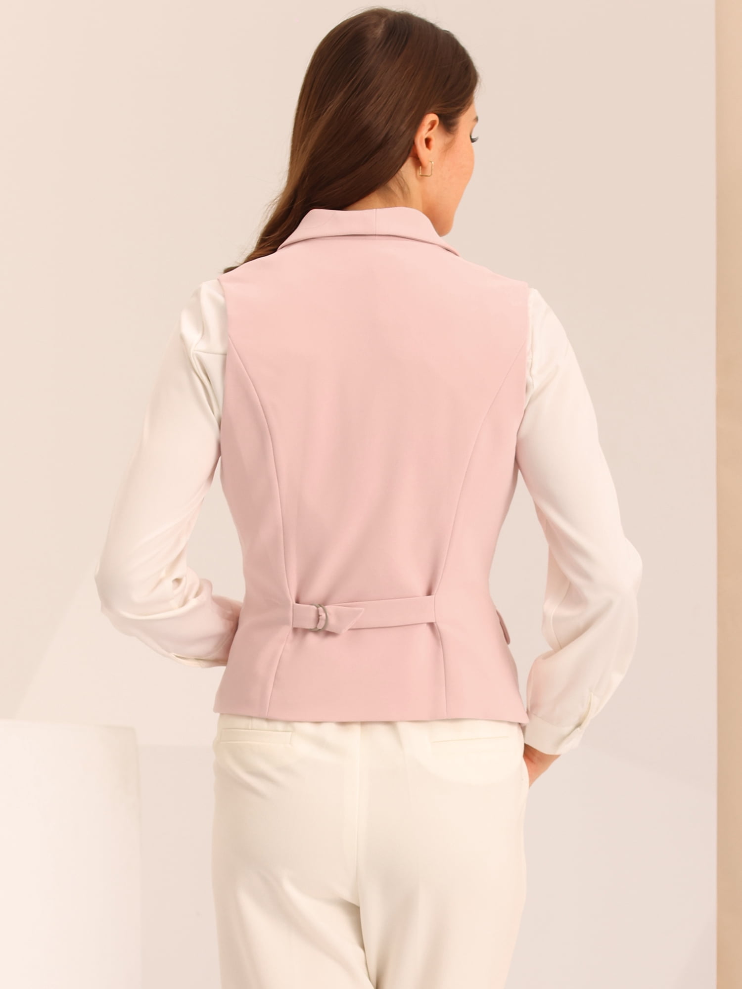 DARING DIVA Women's Waistcoat Double Breasted Shawl Lapel Suit Vest L Pink