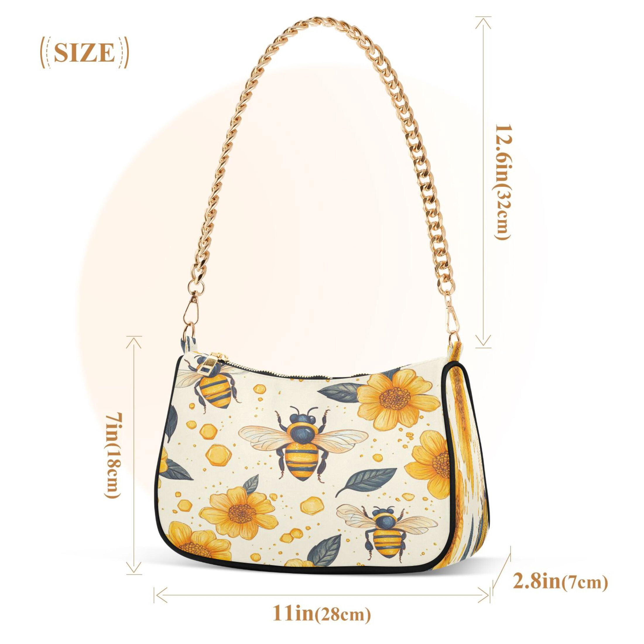 Ryvnso Honey Sunflowers Womens Chain Shoulder Bag Tote Handbags Clutch Hobo Purse with Zipper for Travel