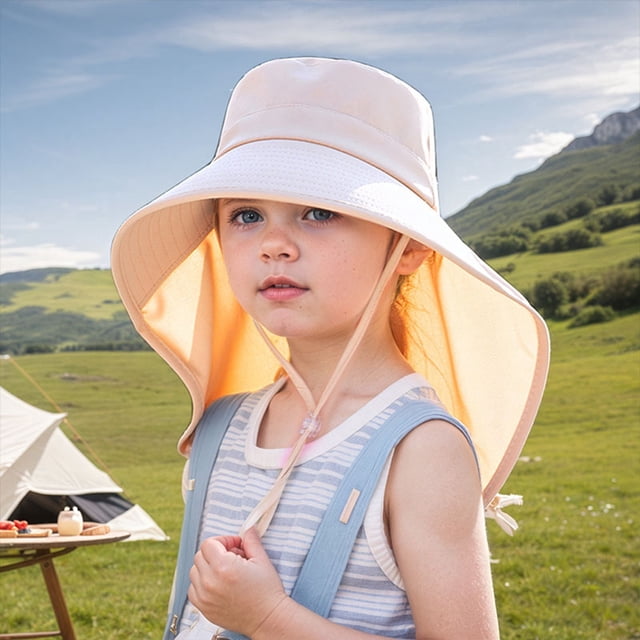 Chapeau de Soleil pour Enfants, Rabat de Cou Réglable, Chapeau de Plage Pliable pour Filles, Protection UV UPF 50+, Chapeaux de Soleil pour Tout-Petits
