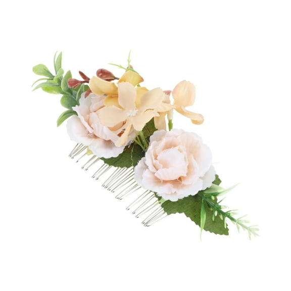 Unique Bargains 1 Pc Women's Styling Simulated Flowers Side Comb for Parties Beige Polyester Fabric Iron