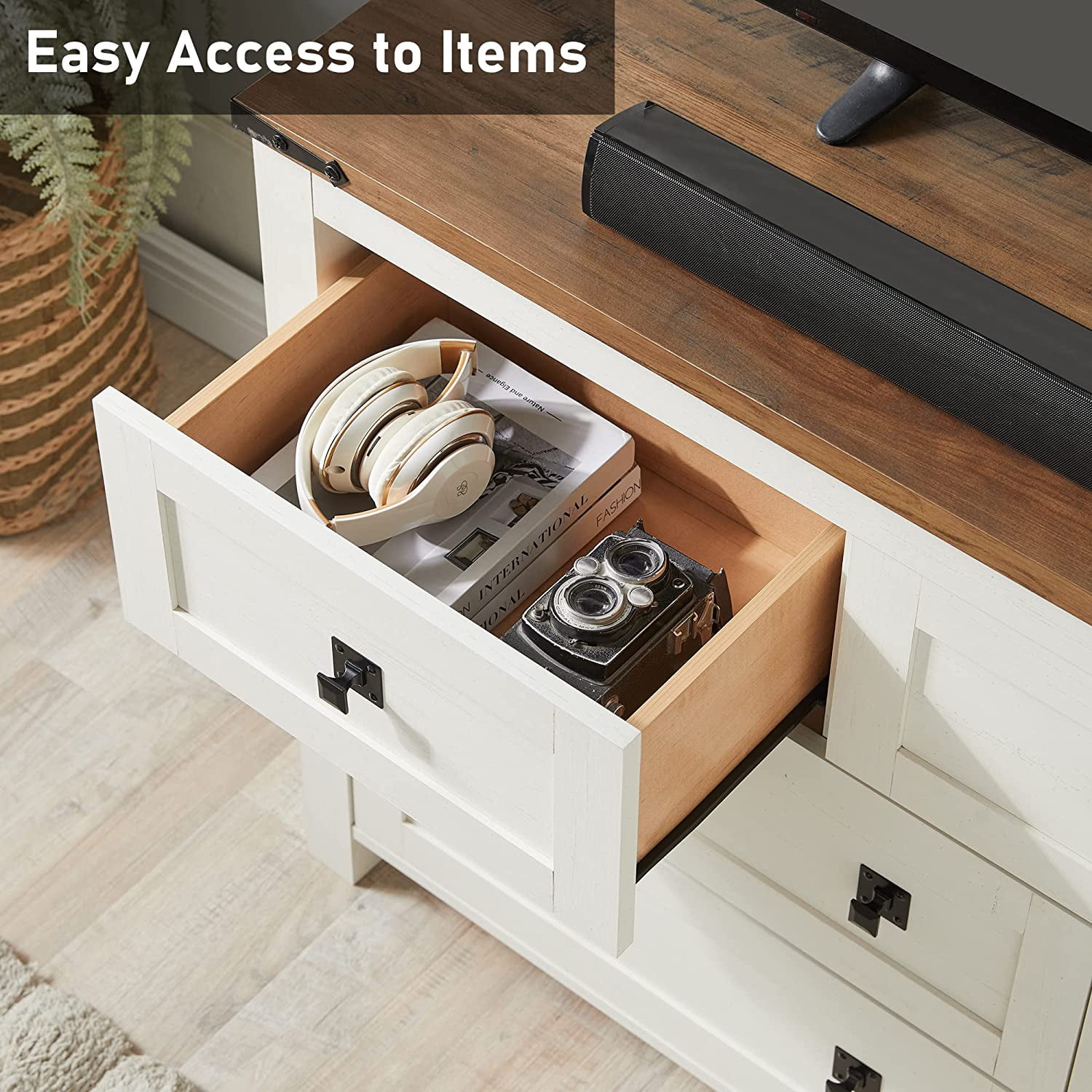 OKD Farmhouse 7 Drawers Dresser Storage Cabinet, Antique White