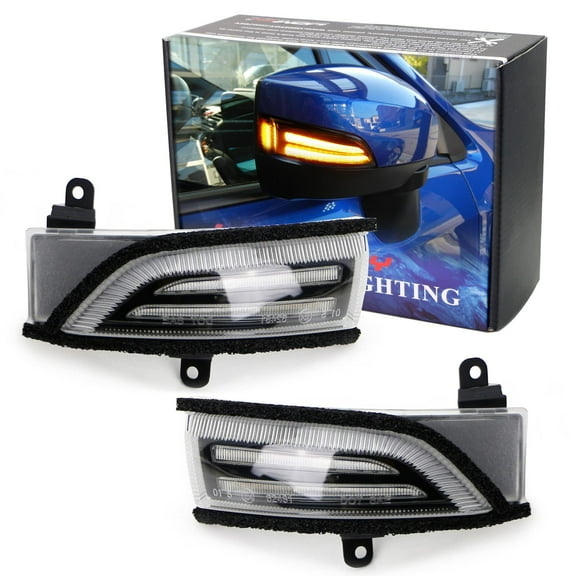 JDM Spec White/Amber Switchback Sequential Flash LED Side Mirror DRL Turn Signal Light Assembly For Subaru WRX STI Outback Legacy Impreza Forester Crosstrek XV, Clear Lens