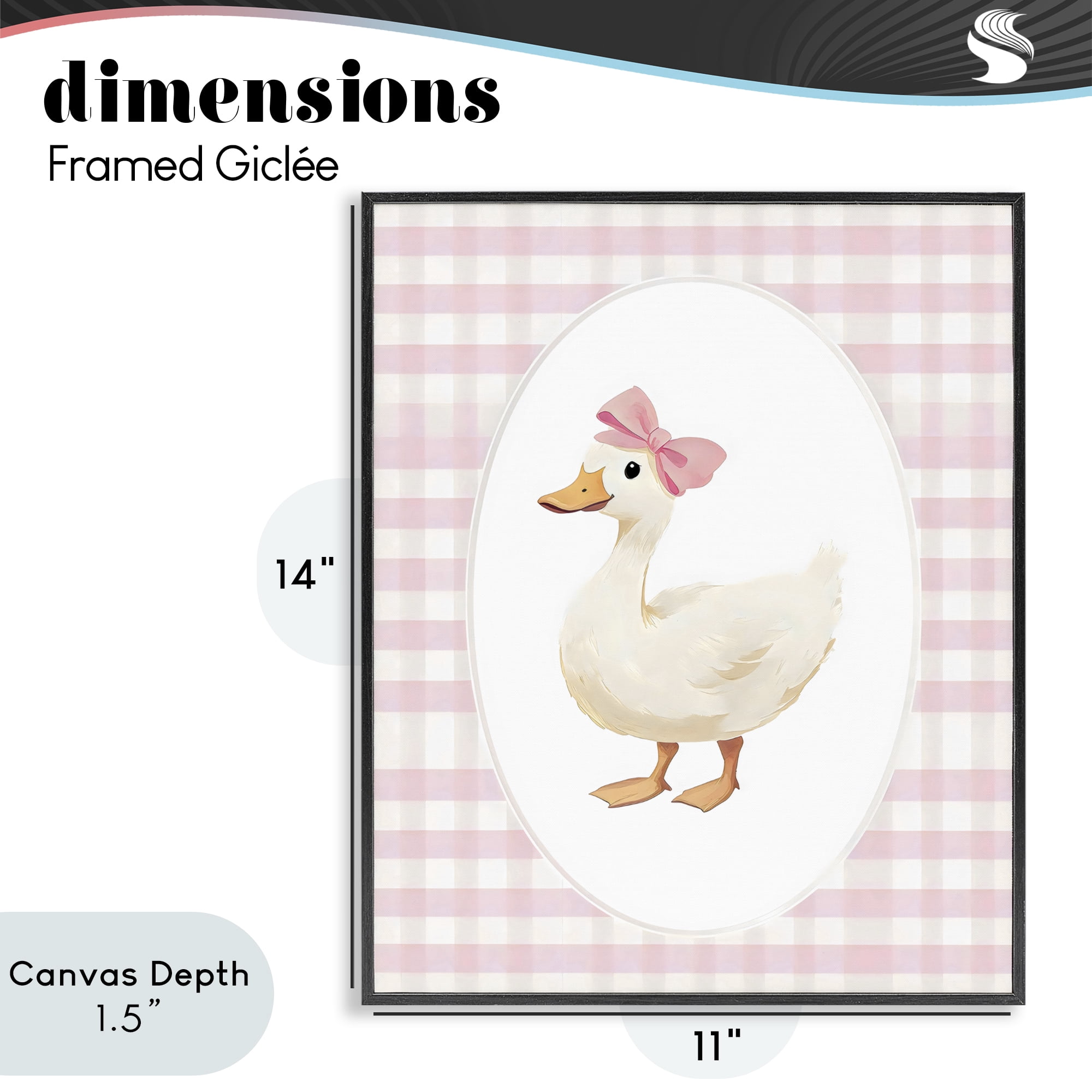 Stupell Industries Pink Gingham Duckling Black Framed Giclee Art, design by Arlington Prints