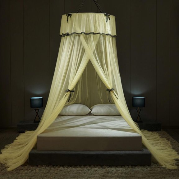 Canopy Bed Curtains, Canopy Netting for Bed, Mesh Sheer Bed Canopy for Girls and Women, Hook Up Curtains for Crib Twin Full Queen King Size Bed, Yellow