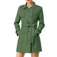 thumbnail image 6 of INSPIRE CHIC Women's Notched Lapel Double Breasted Faux Suede Trenchcoat S Green, 6 of 9