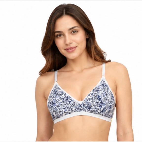 Women’s Floral Printed Non Padded Wirefree Bra with Adjustable Straps for Daily Comfort Wear, Size 32