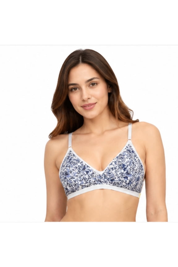 Womens Floral Printed Non Padded Wirefree Bra with Adjustable Straps for Daily Comfort Wear, Size 32