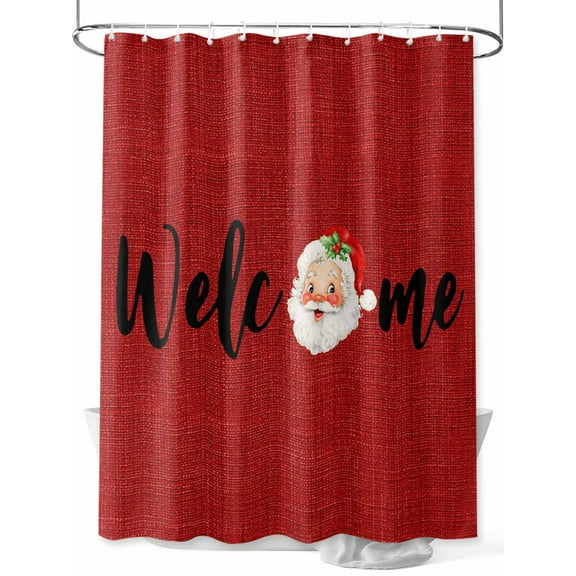 Red Santa Claus Shower Curtain Set ，Waterproof Fabric Shower Curtains Christmas Welcome Linen Shower Curtains for Bathroom,Bathroom Decor 36"x72"