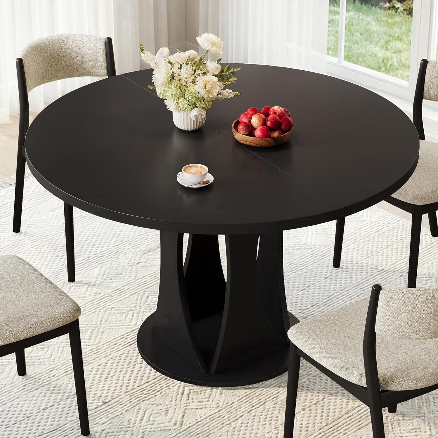 Virans 47.2" Round Dining Room Table for 4-6,Dinner table with MDF for Kitchens,Living Rooms,Black