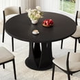 thumbnail image 2 of Virans 47.2" Round Dining Table for 4-6,Kitchen Dining Table with Double Curved Base & Back Panel Buckle Top,Modern Circle Dinner Table for Kitchens,Dining Rooms,Living Rooms,Black, 2 of 10