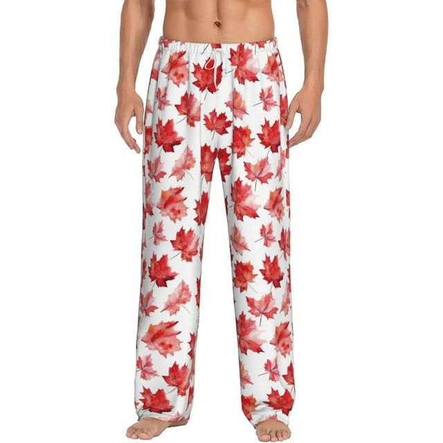 Kdxio Realistic Maple Leaf Print Mens Pajama Pants Set Sleep & Lounge Pants, PJ Bottoms with Pockets and Button Fly-X-Large