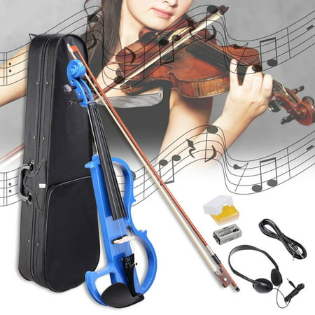 4/4 Electric Violin Full Size Wood Silent Fiddle Musical Instrument Fittings Headphone Bow Case Color