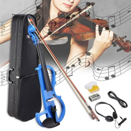 4/4 Electric Violin Full Size Wood Silent Fiddle Musical Instrument Fittings Headphone Bow Case Color (Best Amp For Violin)