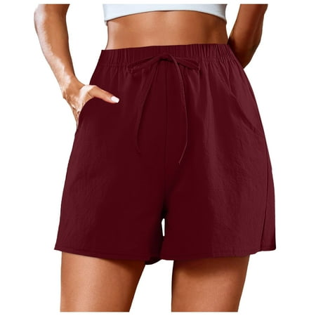 WNVMWI Womens Shorts Running Shorts for Women Low Waisted Jean Shorts Women Casual Shorts Cute Soft Elastic Bottoms Boxer Shorts Casual Shorts Hot Pants Workout Bottoms Jean Short Red Mini Skorts S