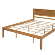 Euroco Queen Platform Bed, Modern Wood Frame Bed with Headboard and Slats for Living Room,Adults,Oak