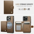 thumbnail image 3 of for iPhone 16 Plus Wallet Case with Detachable Magnetic Card Holder, PU Leather + TPU, RFID Blocking Kickstand 2-in-1 Shockproof Drop Protective Phone Case with Magnetic Buckle, Brown, 3 of 12