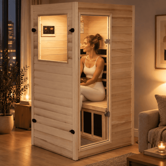 KUNSANA Mini Far Infrared Sauna Poplar Wood Saunas Cabinet for 1 Person Detox Spa 905W