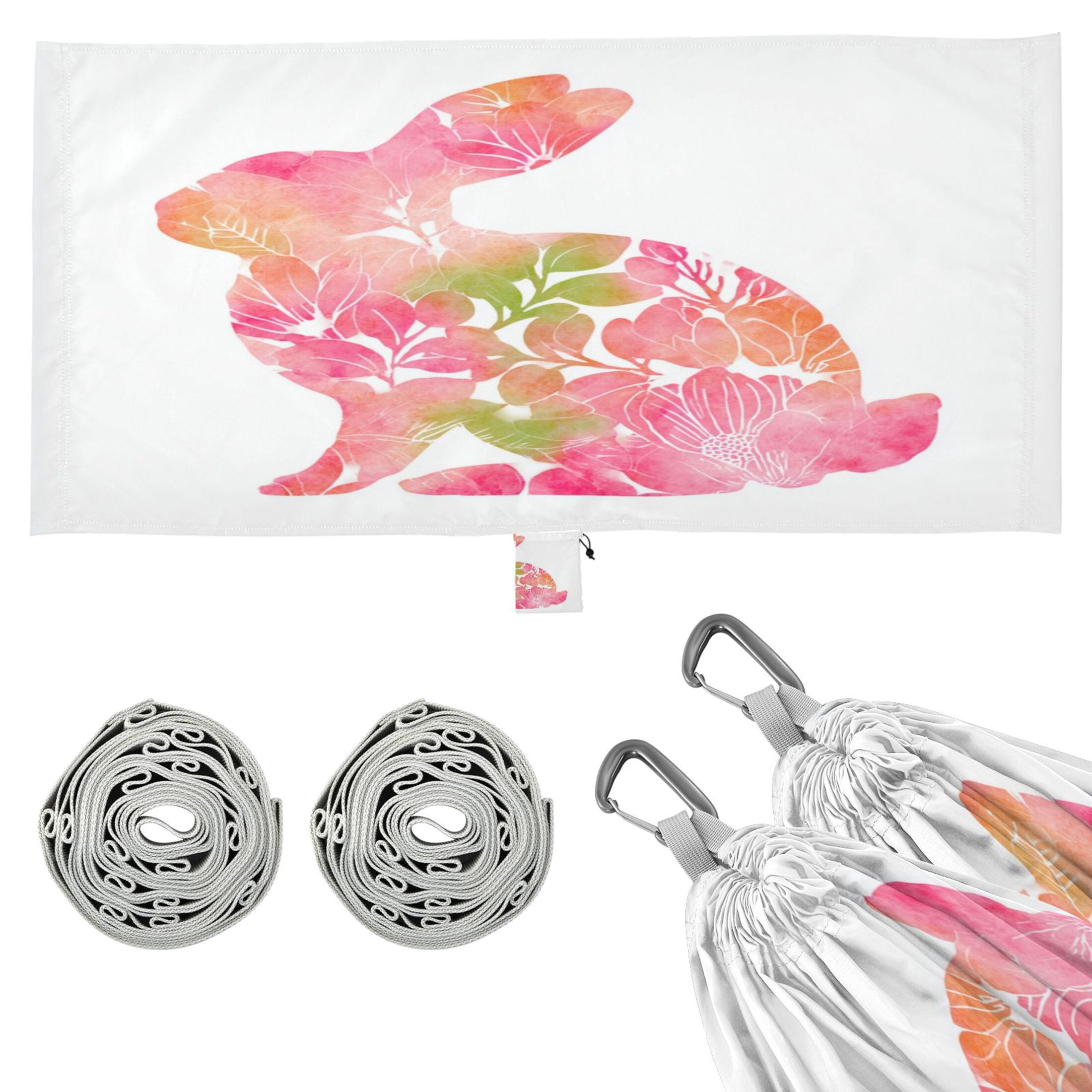 Hanging Hammock Portable Travel Camping For Outdooor Beach Camping Hiking Green Watercolor Floral Bunny