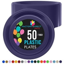 Exquisite Plastic Plates 7" Navy Blue, 50 Ct Heavy Duty 350 GSM Plate Disposable for Parties