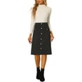 thumbnail image 2 of INSPIRE CHIC Women's Suede Skirt Knee Length Button Front Pockets Decor A-Line Skirts M Black, 2 of 6