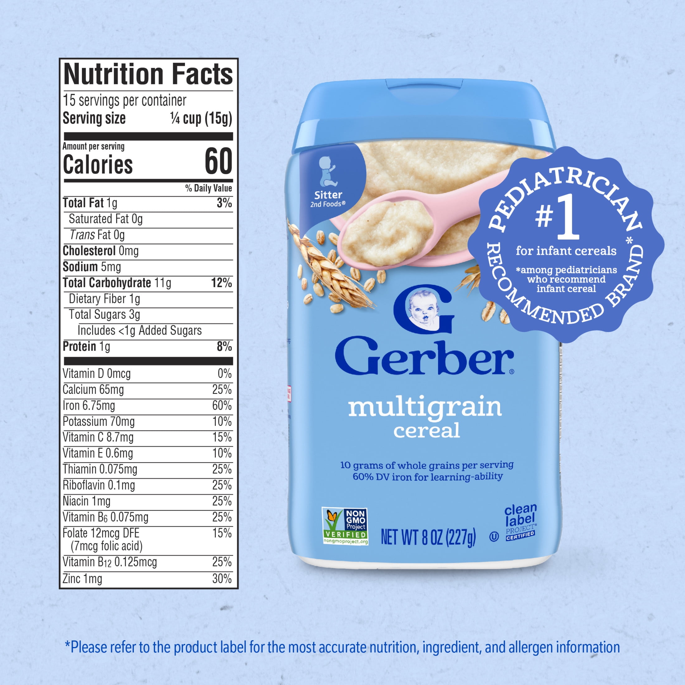 (6 pack) Gerber Stage 2 Baby Food, Multigrain Cereal, Whole Grains, Baby Cereal 8 oz