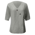 thumbnail image 5 of LIUJUNSHOP Cotton Linen Shirts for Women Loose Fit V Neck Button Comfortable Tops Trendy Blouses Casual, 5 of 5