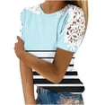 thumbnail image 1 of Camisas de Manga Corta para las Mujeres Impresión Cuello Redondo Suéter Encaje Camisa, Blusa de Verano Casual para las Mujeres, 1 of 5