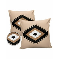 Pack of 2 Outdoor Pillow Covers, Boho Black Brown and White Geometric Moroccan Farmhouse Khaki Waterproof Square Throw Pillowcase Cushion Decorative Pillow Covers for Couch Patio Tent, 18x18 in