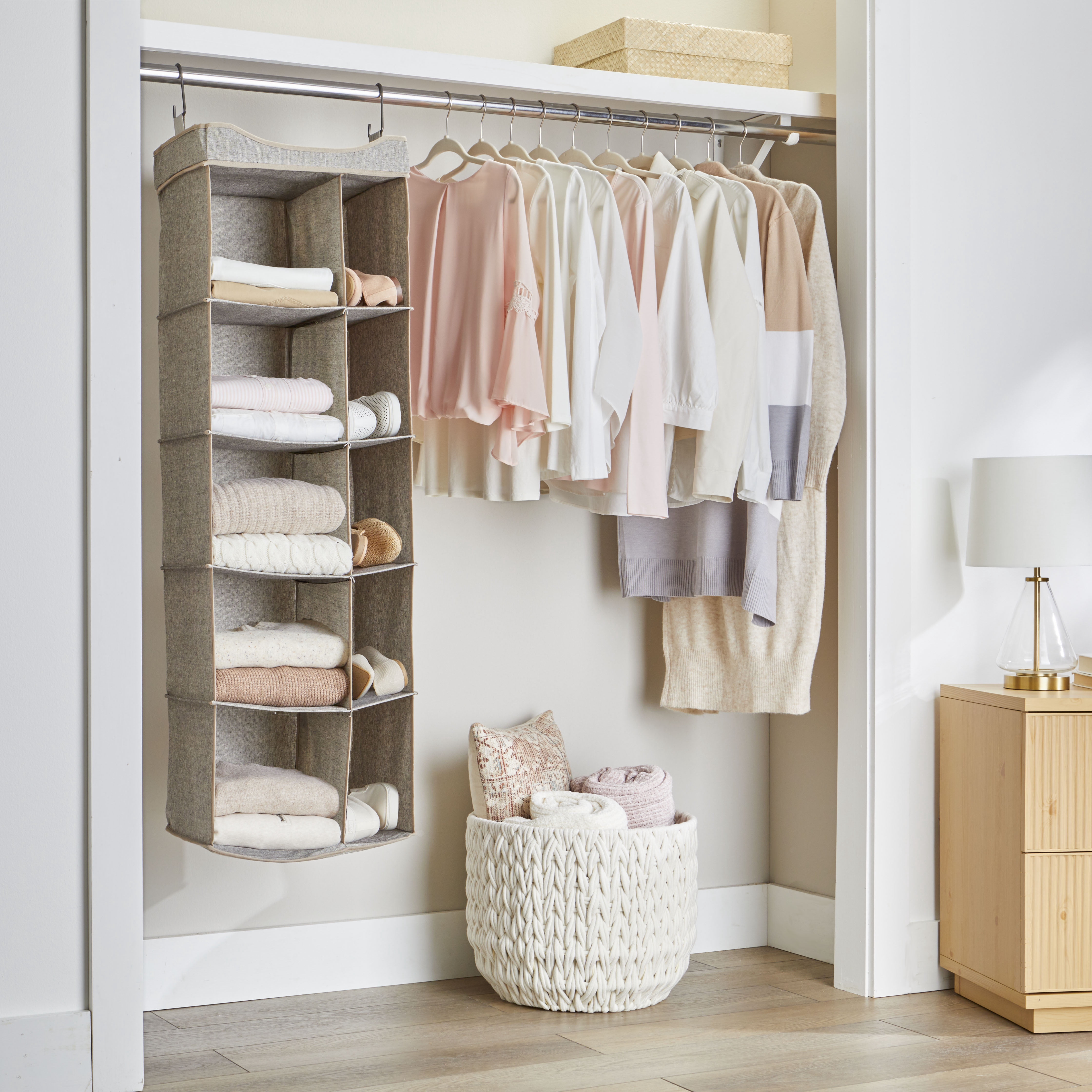 (2 pack) Better Homes & Gardens 5-Tier Hanging Closet Storage Organizer Dividers for Shoes and Clothes, 10-Compartments, Polyester & Cotton