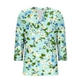 thumbnail image 3 of CYMMPU Elegant Blouse Plus Size Tunic Tops Shirts Vintage Floral Printed 3/4 Length Sleeve Business Work Blouses to Wear with Leggings Summer Fall V-Neck 2025 Clothes for Women Green L, 3 of 6