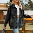 thumbnail image 7 of clear 50% off Usmixi Winter Womens Denim Jacket Womens Denim Coat Long Sleeve Button Down Lapel Vintage Boyfrined Jean Jacket Casual Solid Loose Stretchy Denim Outerwear with Pocket Up to 65% off, 7 of 7
