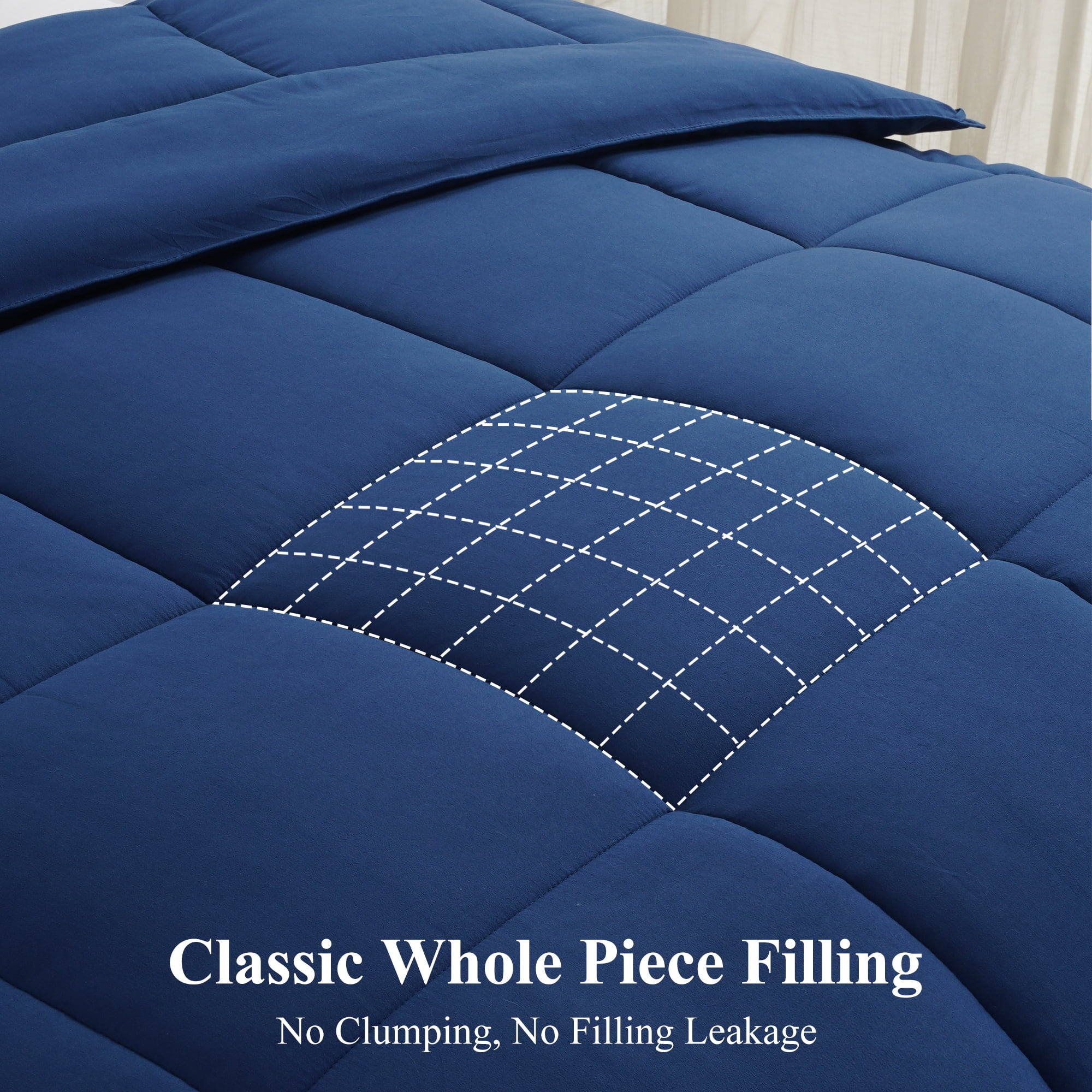 EMONIA Luxury 300GSM Comforter Duvet Insert,Quilted Comforters Full Size w 8 Tabs, Soft Down Alternative Bedding Blanket, Hotel Cooling Comforters All Season Duvet (Dark Blue, Full 86 x 82Inches)