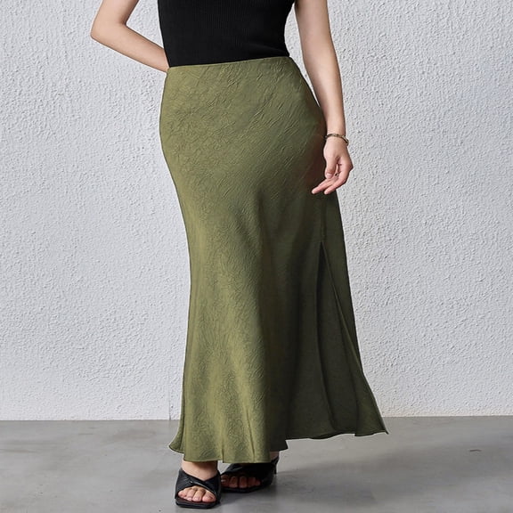 LYMAYTER ‌Women's High Waist Silk Satin Skirts Breathable Dinner Date Swing Midi Skirt for S-XL