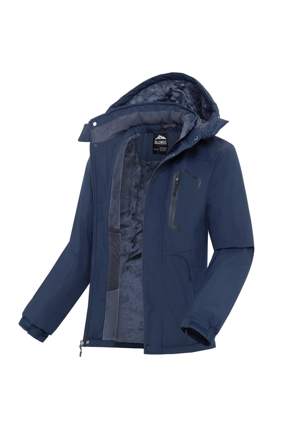 Men's Winter Ski Jacket Waterproof Snow Coats Snowboard Fleece Lining Jacket Warm Parka with Hooded Black L